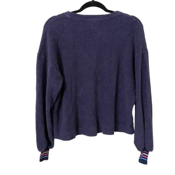 SUNDRY Stripe Cuff Faux Sherpa Sweatshirt NWT - Picture 4 of 5